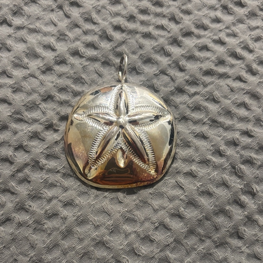Silver Tone shiny Sand dollar brooch pin/Pendant